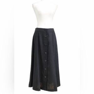 Linda LUNDSTROM 100% LINEN BLACK BUTTON FRONT A-LINE MAXI SKIRT Size 16